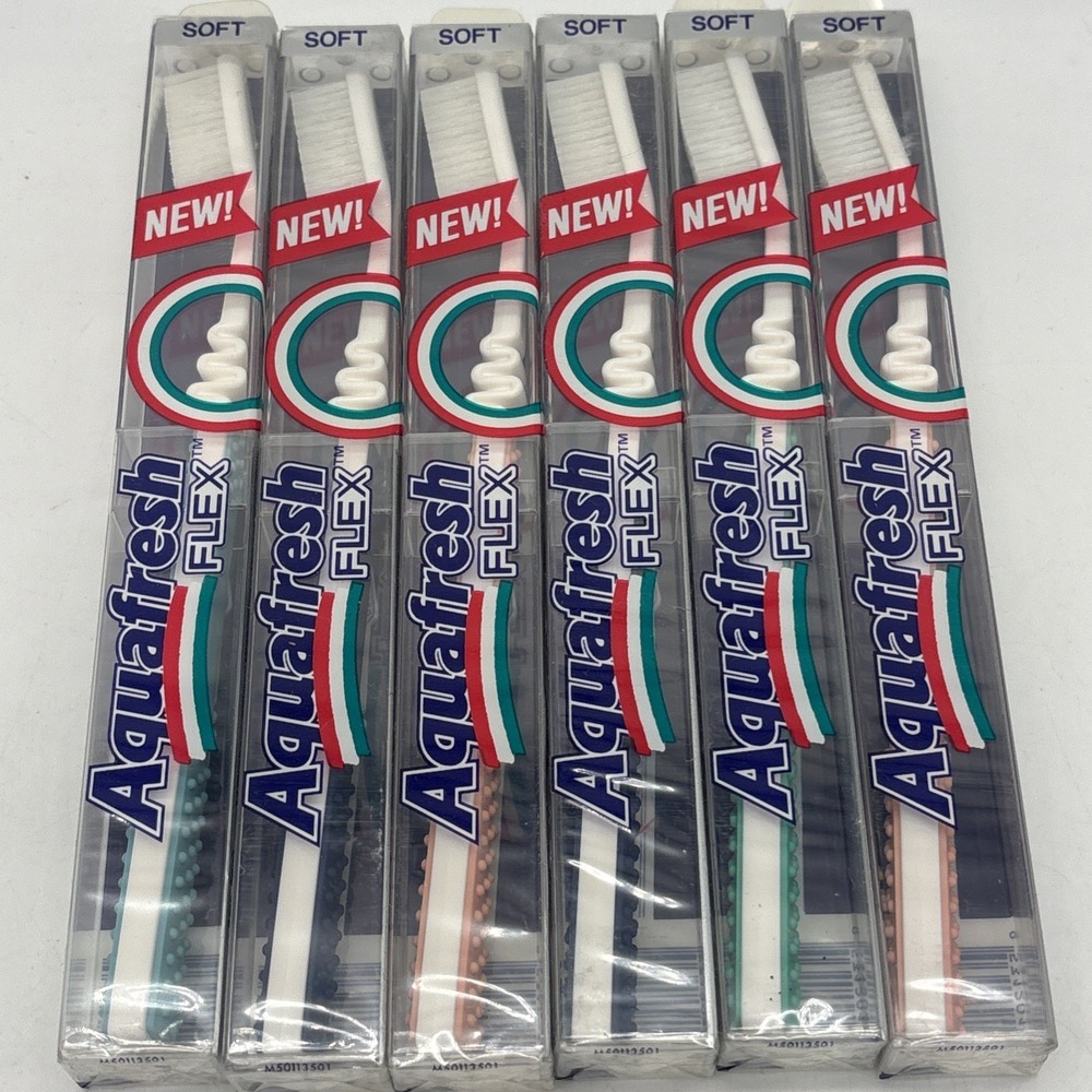 6- Aquafresh FLEX Toothbrush Full Size SOFT In Clear Hard Plastic Case NOS Read